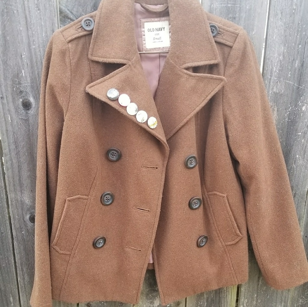 Old Navy Chocolate Brown Pea Coat (pins optional!)